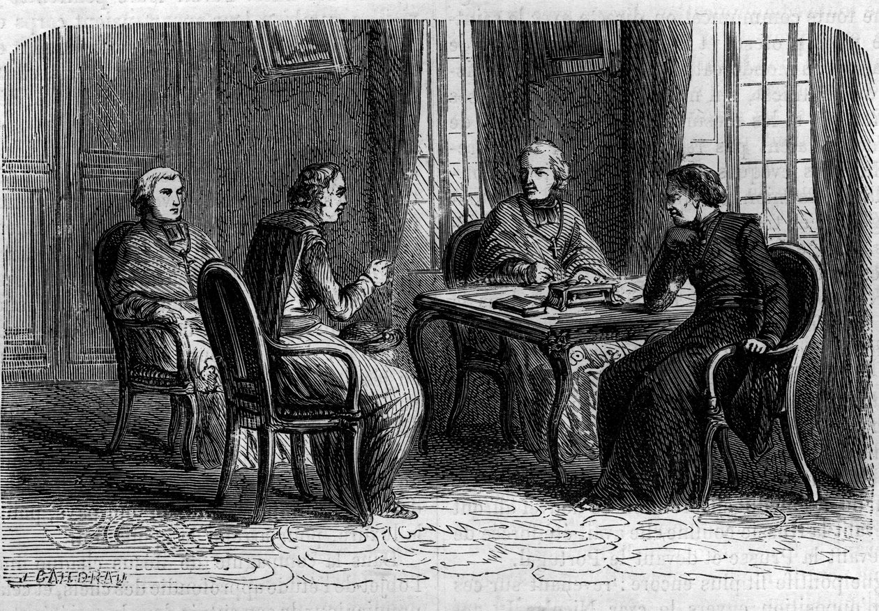 Conselho Superior dos Jesuítas sob o pontificado do Papa Gregoire XVI (entre 1831 e 1846). Gravura no "Histoire des Papes-Rois-Queen and Empereurs a travessa les centuries" de Maurice Lachatre de French School