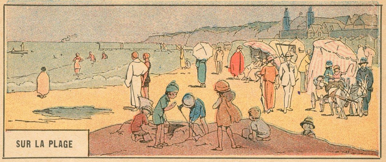 Sur La Plage (litografia a cores) de French School