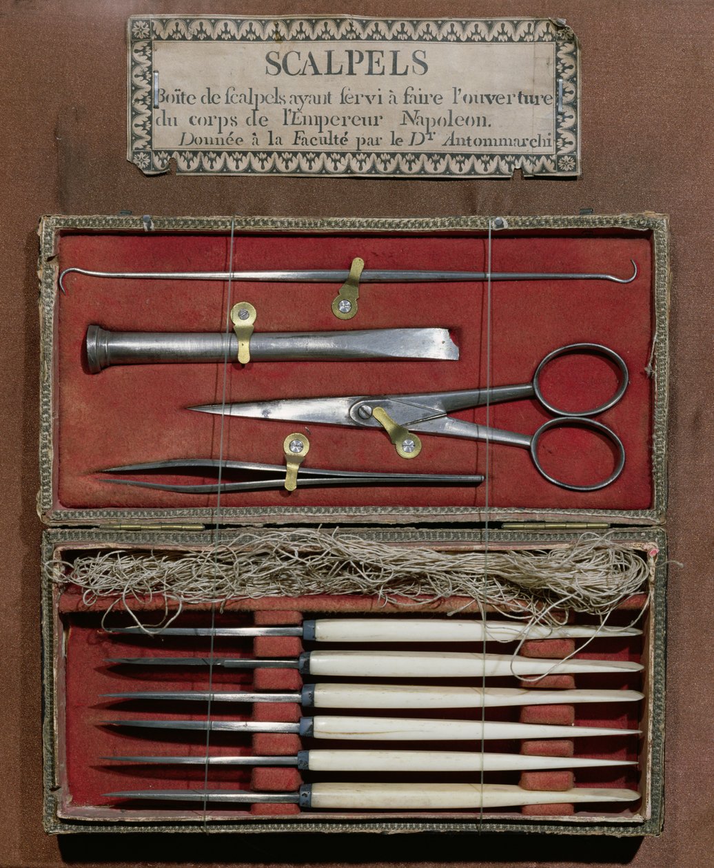 Instrumentos cirúrgicos usados pelo Doutor Antommarchi para a dissecação do imperador Napoleão I (1769-1821) de French School
