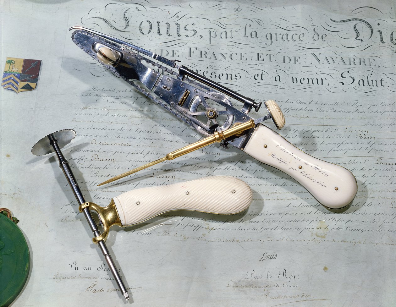 Instrumentos cirúrgicos usados para amputação na época do barão Dominique Jean Larrey (1766-1842) de French School