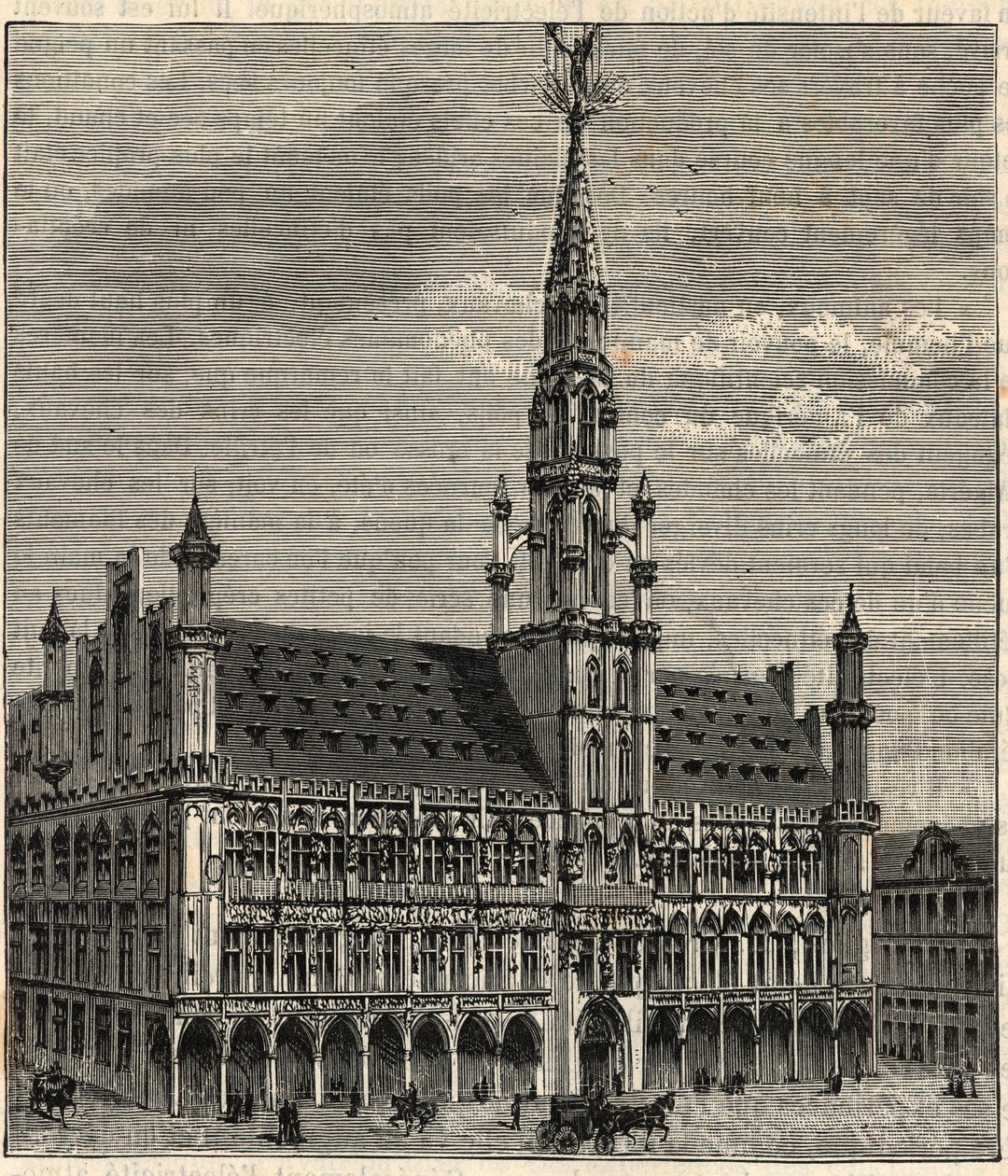 Sistema de pára-raios na Câmara Municipal de Bruxelas no século XIX - Gravação em "Ciências ao alcance de todos - Física e química popular" por Alexis Clerc - Fim do século XIX - Colecção privada de French School