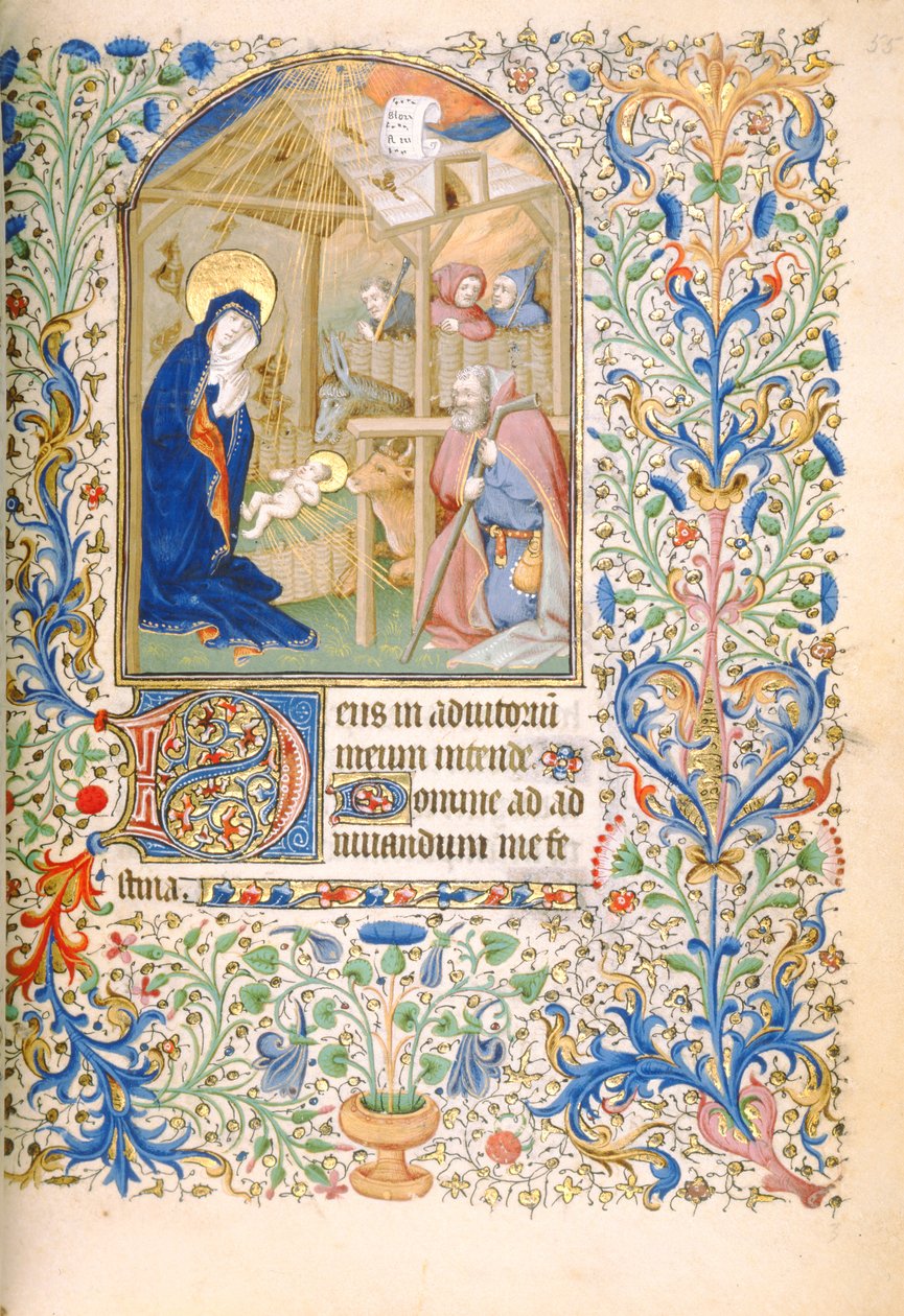 T.2629 Ms 63 f.55r A Natividade (Uso de Paris) c.1460 de French School