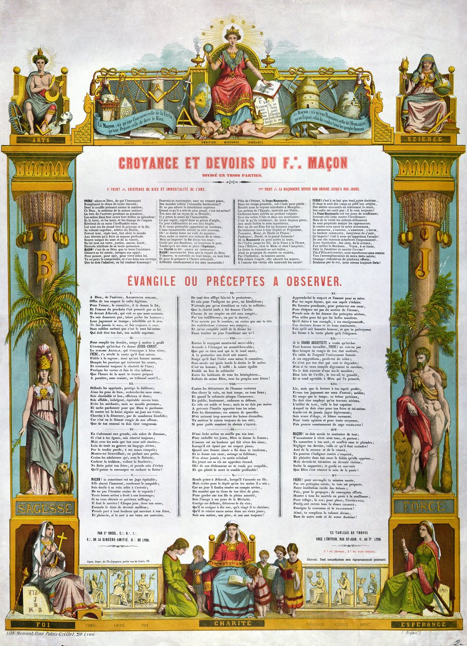 Tabela de crenças e deveres de um maçom, segunda metade do século XIX de French School