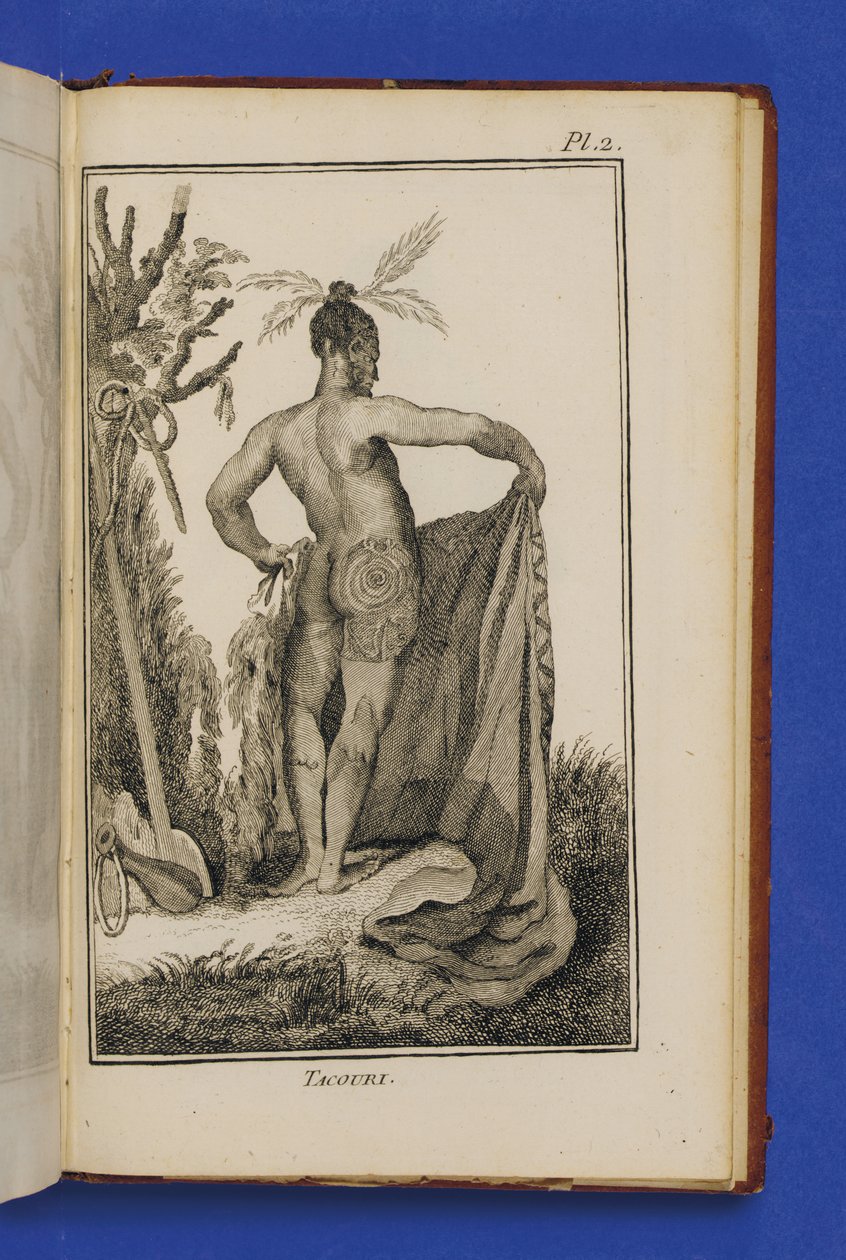 Tacouri, ilustração de &39;Nova viagem para o Mar do Sul, iniciada sob as ordens do Sr. Marion&39; por Julien-Marie Crozet de French School