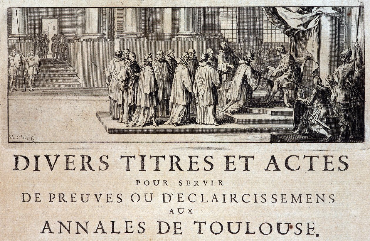 Tomada de posse da Cidade e do Conde de Toulouse pelos emissários do Rei Filipe III em 1271 em "Annales de la ville de Toulouse" de Germain de Lafaille, Toulouse de French School