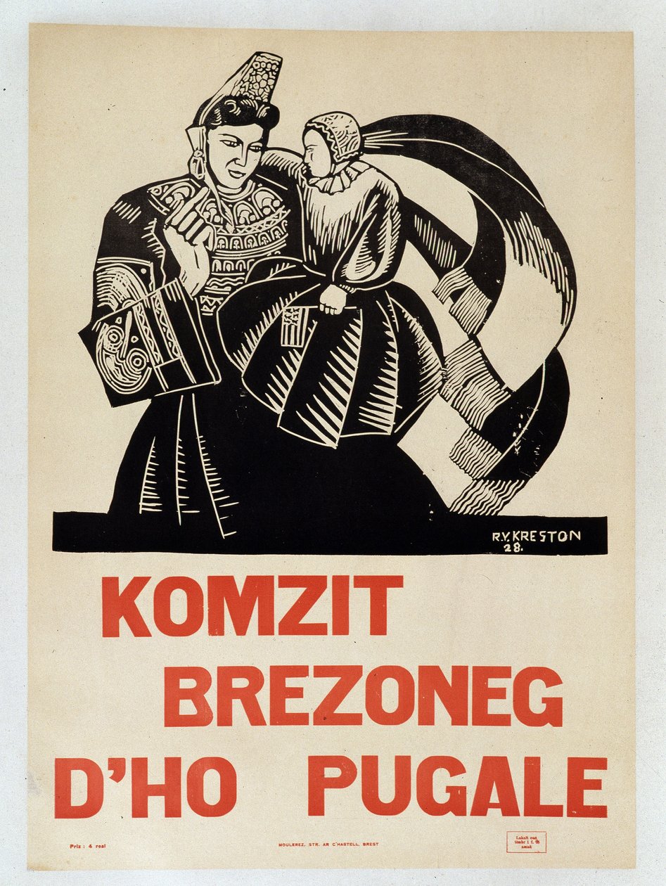 Fale bretão aos seus filhos - Cartaz de propaganda em bretão encorajando os bretões a preservar a sua língua regional de French School
