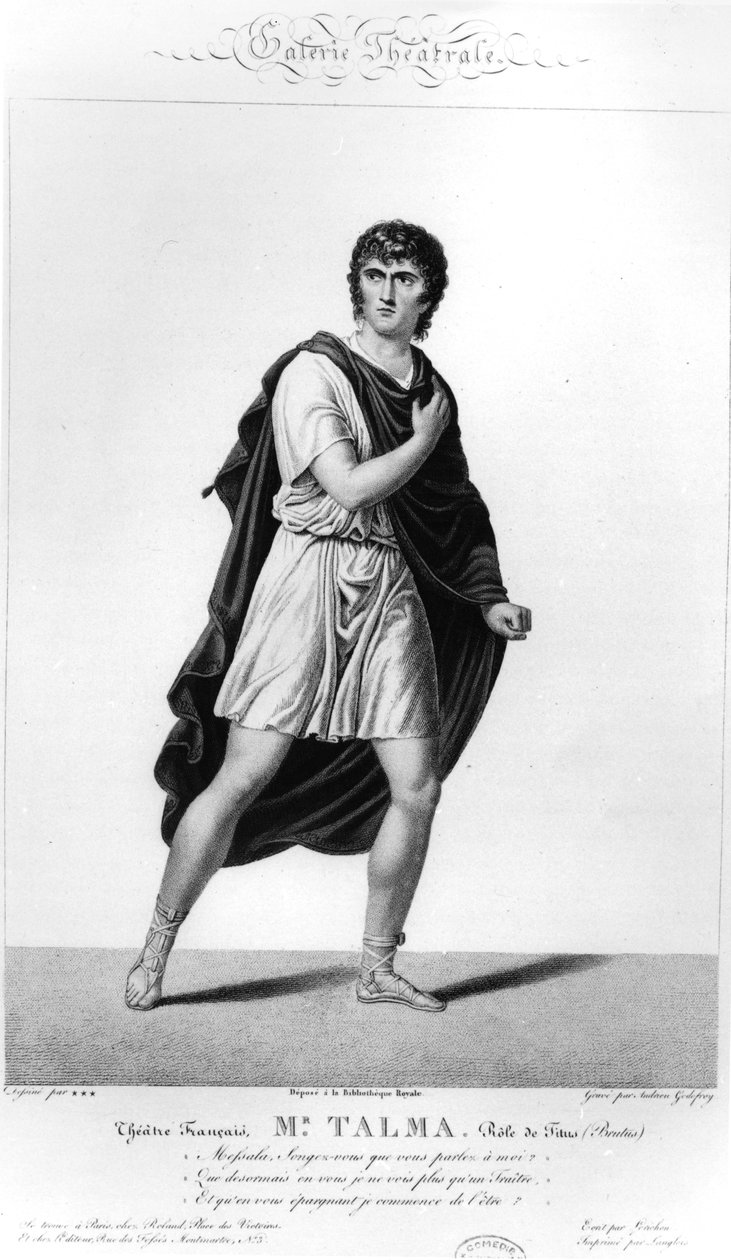 Talma em traje romano como Titus em uma produção em Paris em 1793 da tragédia de Voltaires, Brutus, 1812 de French School