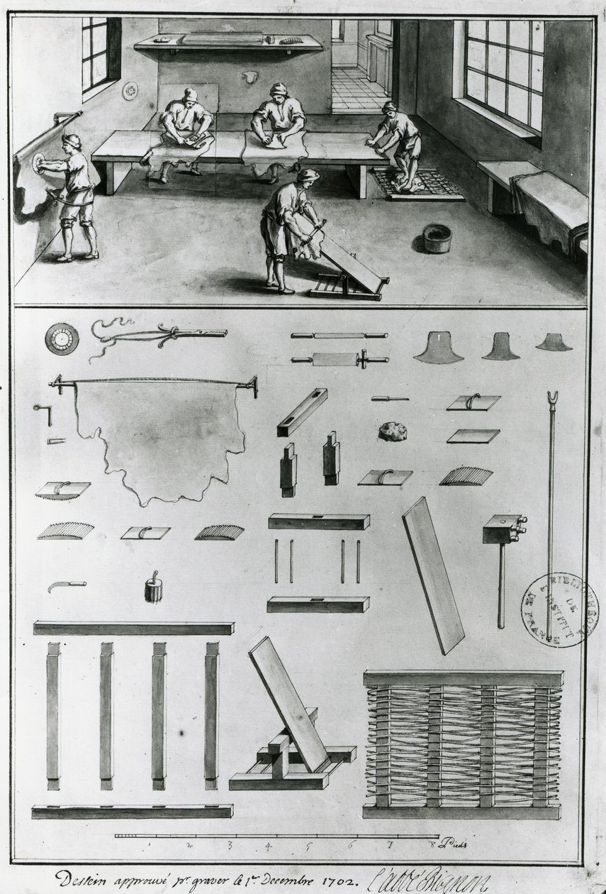 Tanners, das descrições de artes e ofícios por Denis Diderot (1713-84), publicado c.1770 (foto de b & w) de French School