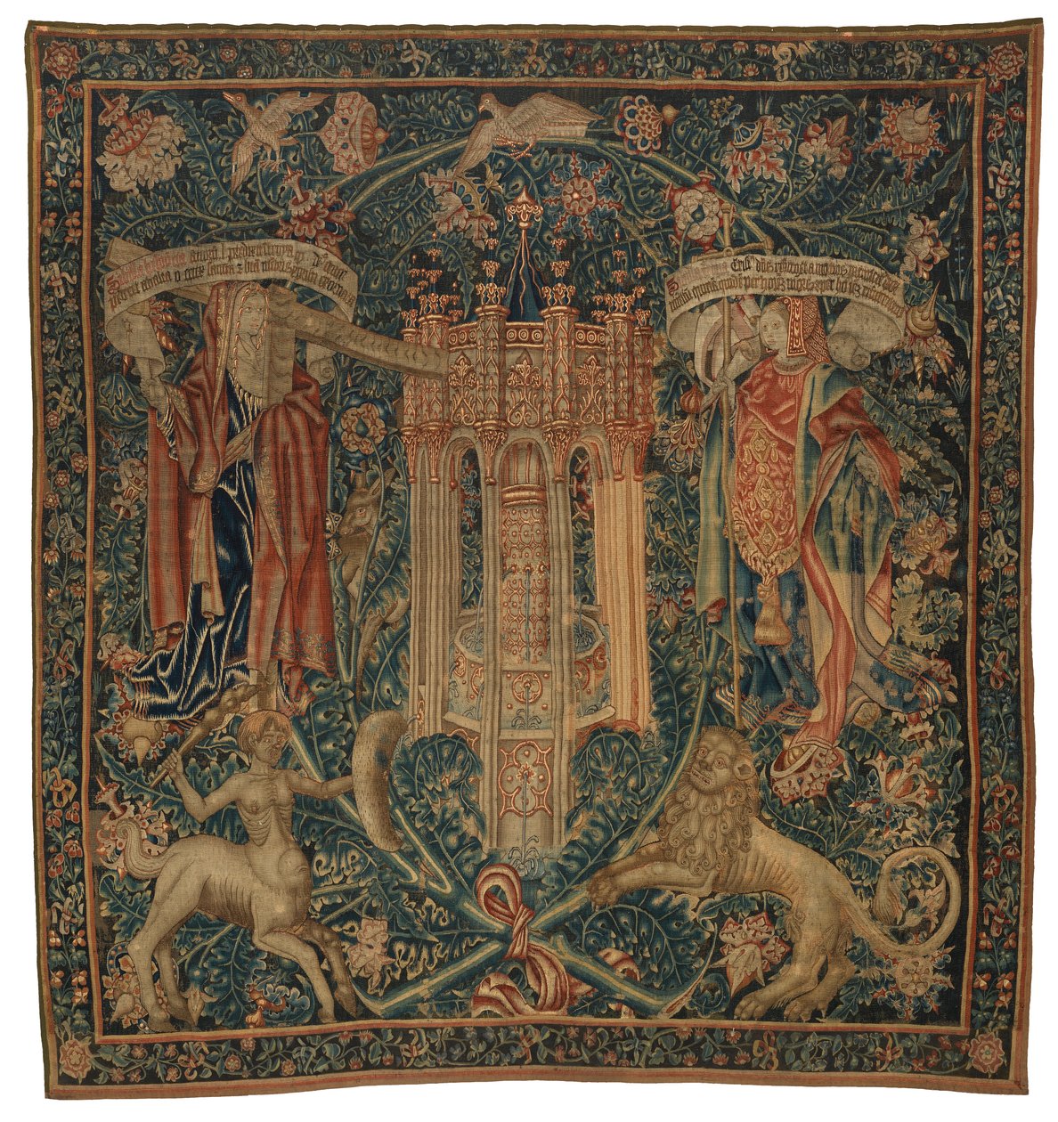 Tapeçaria, Sibylla Hellespontica e Phrygia (uma de um conjunto de seis Sibilas, consistindo de 46.134 a 46.139) chamada "The Rothamsted Tapestries", feita na Flandres, Tournai ou Bruxelas, Bélgica, c.1530 (lã) de French School