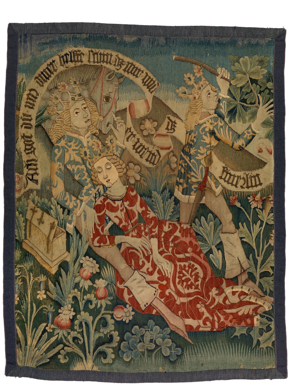 Tapeçaria representando duas cenas de Der Busant "O abutre", da Alsácia, c.1475-1500 (lã, seda e fios metálicos) de French School
