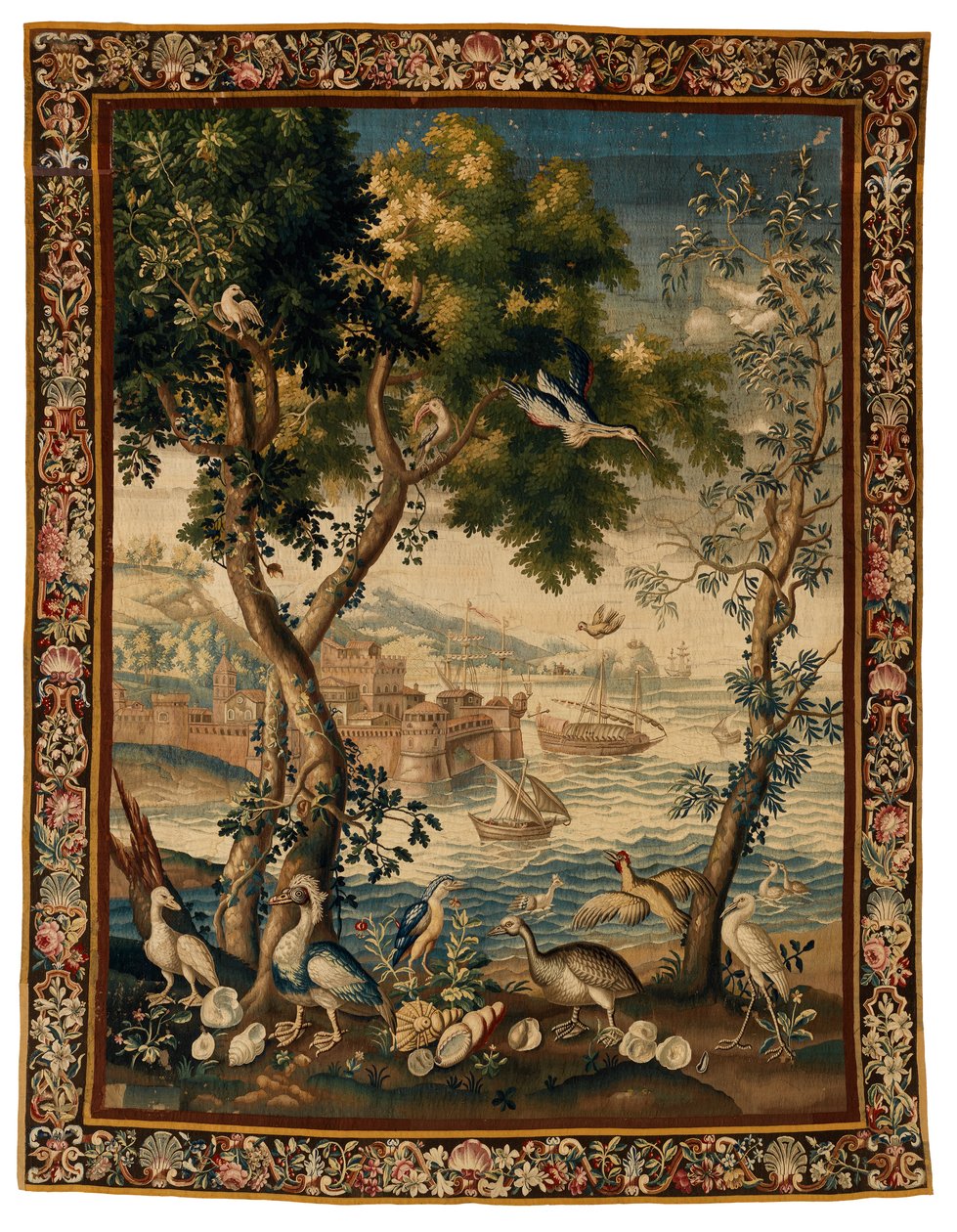 Tapeçaria de um dos Portos de Mar, feita em Beauvais, c.1725 (lã e linho) de French School