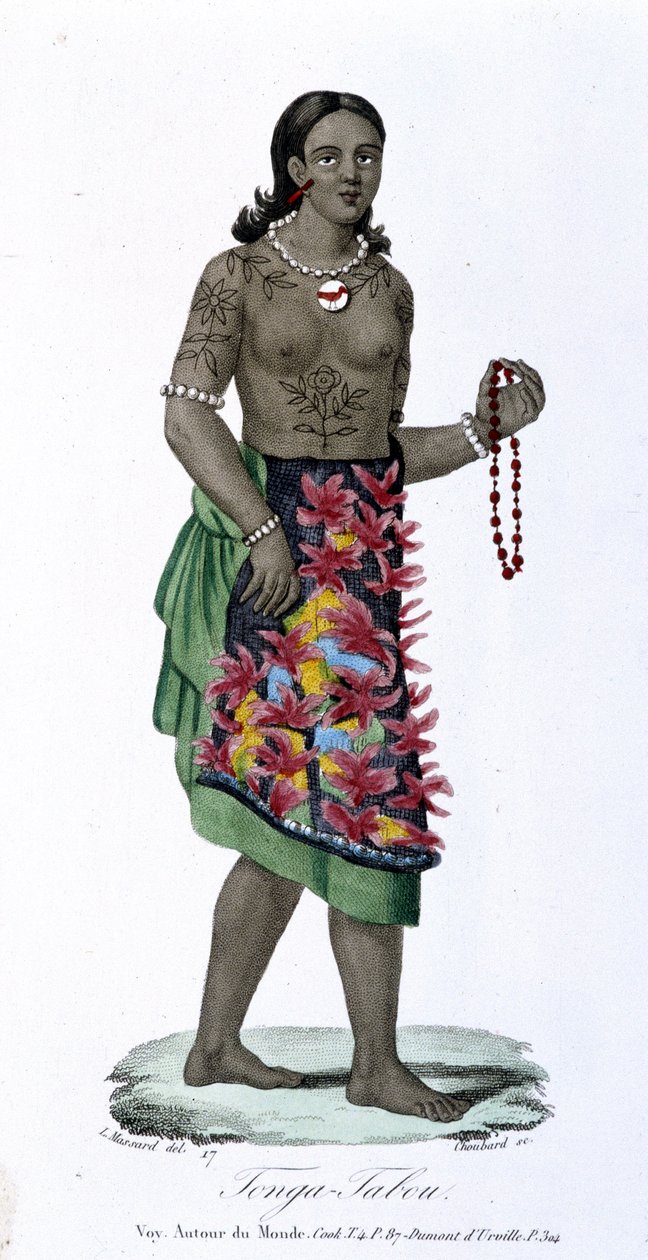 Mulher tatuada de Tonga-Tabou - in "Bibliotheque universelle des voyages" de Albert-Montémont, ed. Armand-Aubrée, vol.17 de French School