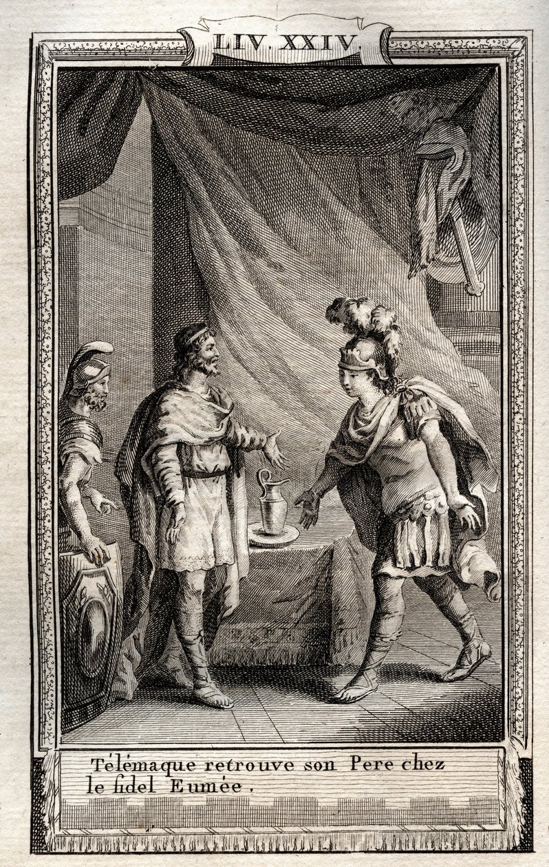 Telemaque encontra Ulisse - gravura de 1798 por Monnet em "Les Aventures de Telemaque, fils d