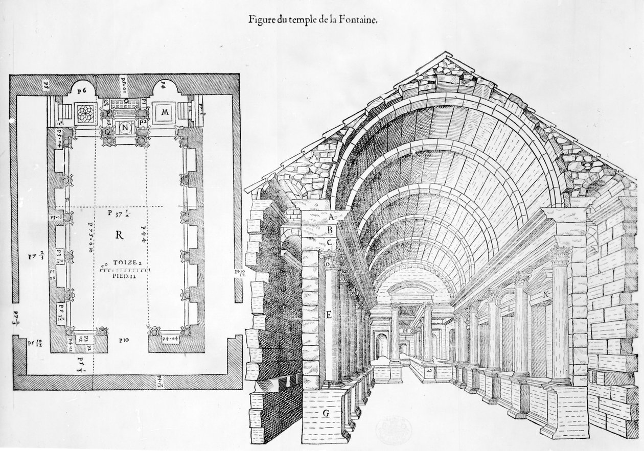 Templo da fonte, ilustração do discurso histórico de lantic e ilustre cidade de Nismes por Jean Poldo d Albenas, publicado em 1560 de French School