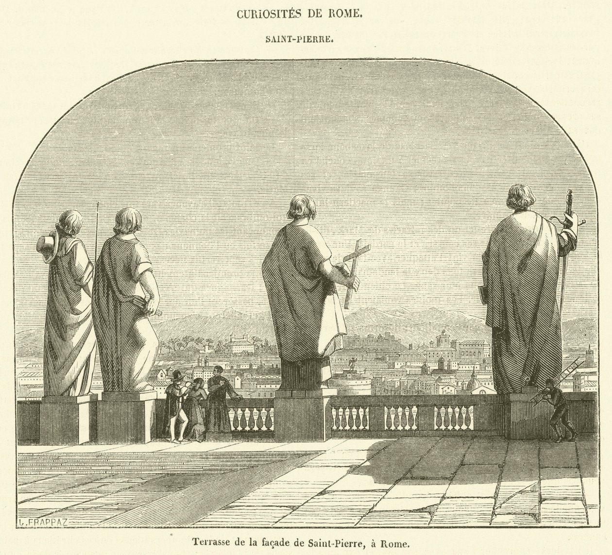 Terraço na fachada da Basílica de São Pedro, Roma (gravura) de French School