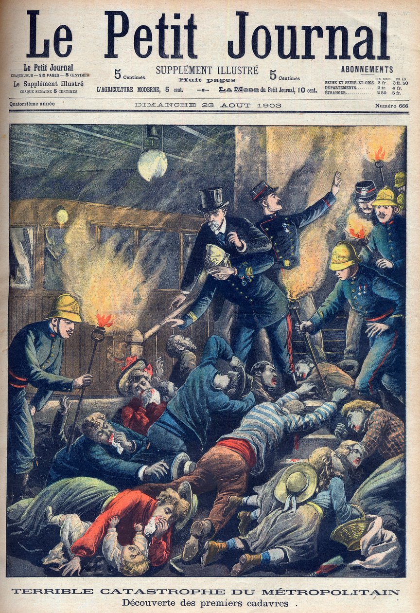 Terrible Disaster in the Paris Underground, capa do "Le Petit Journal", 23 de Agosto de 1903 (gravura) de French School