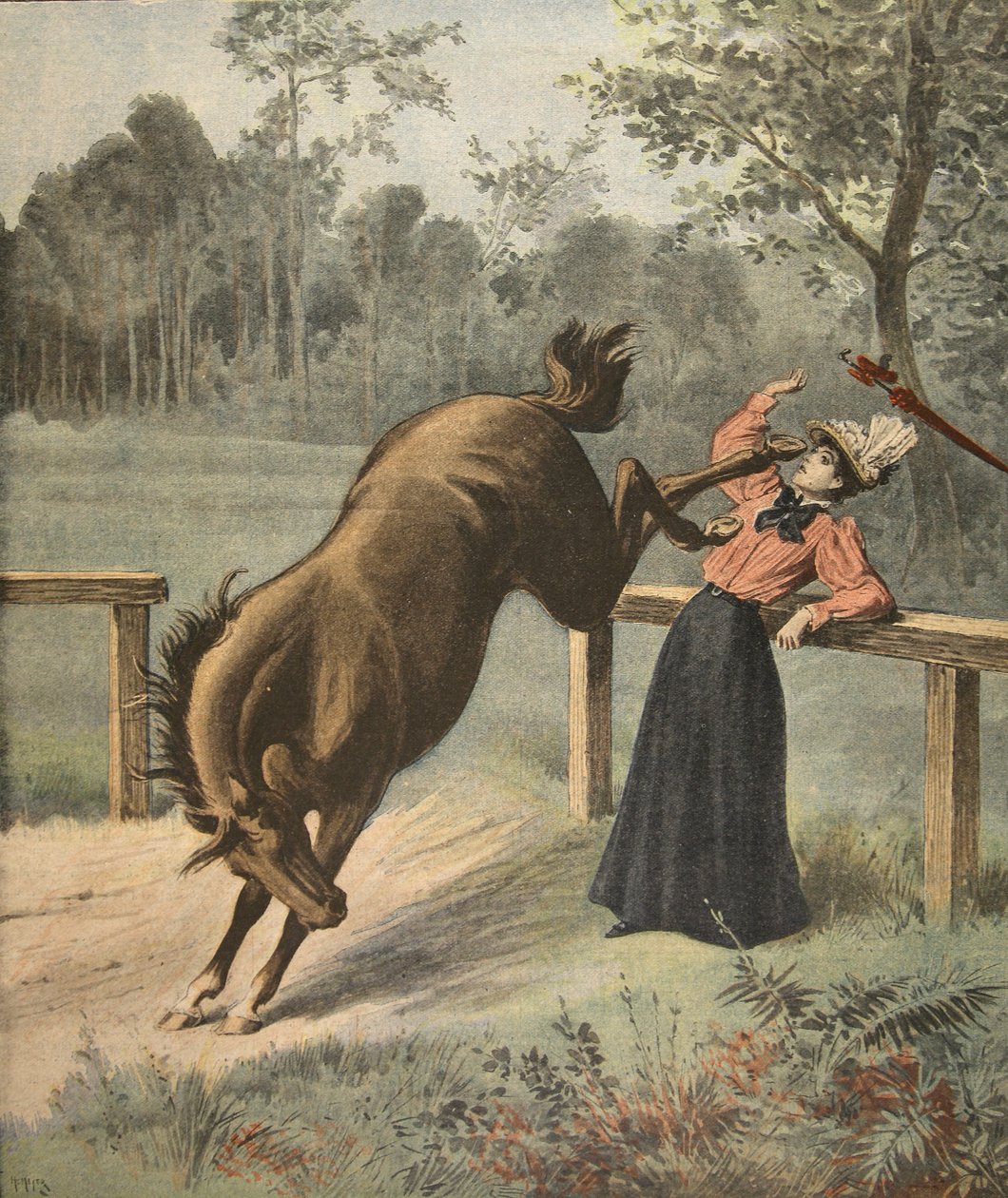 Chute terrível, ilustração do Le Petit Journal: Suplemento illustre, 3 de julho de 1898 de French School