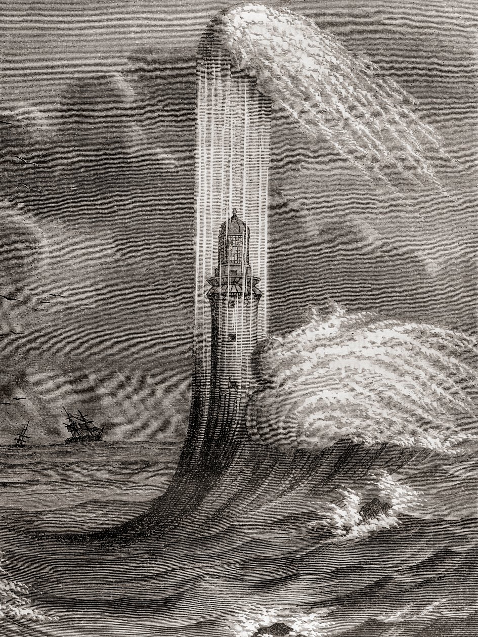 O Farol de Eddystone do século XVIII, construído por John Rudyard, Eddystone Rocks, perto de Rame Head, Inglaterra, de 