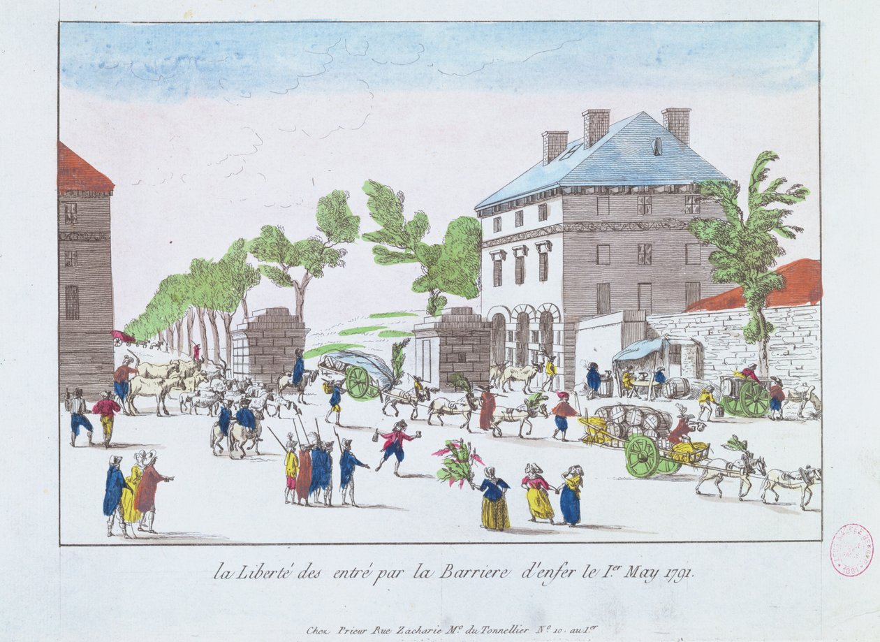 A abolição dos pedágios no Barriere d&39;Enfer, 1 de maio de 1791, Paris de French School