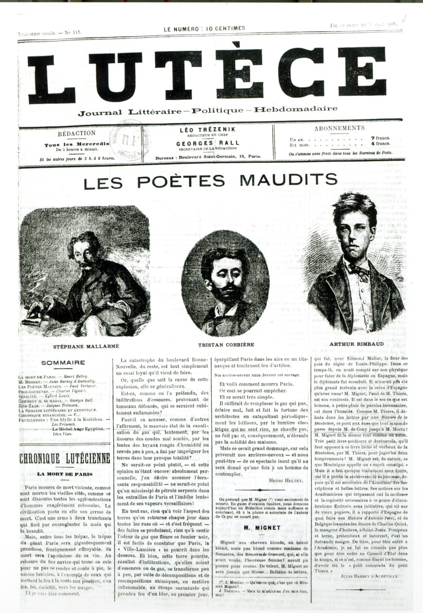 Os Poetas Malditos, capa do jornal Lutece, 1884 de French School