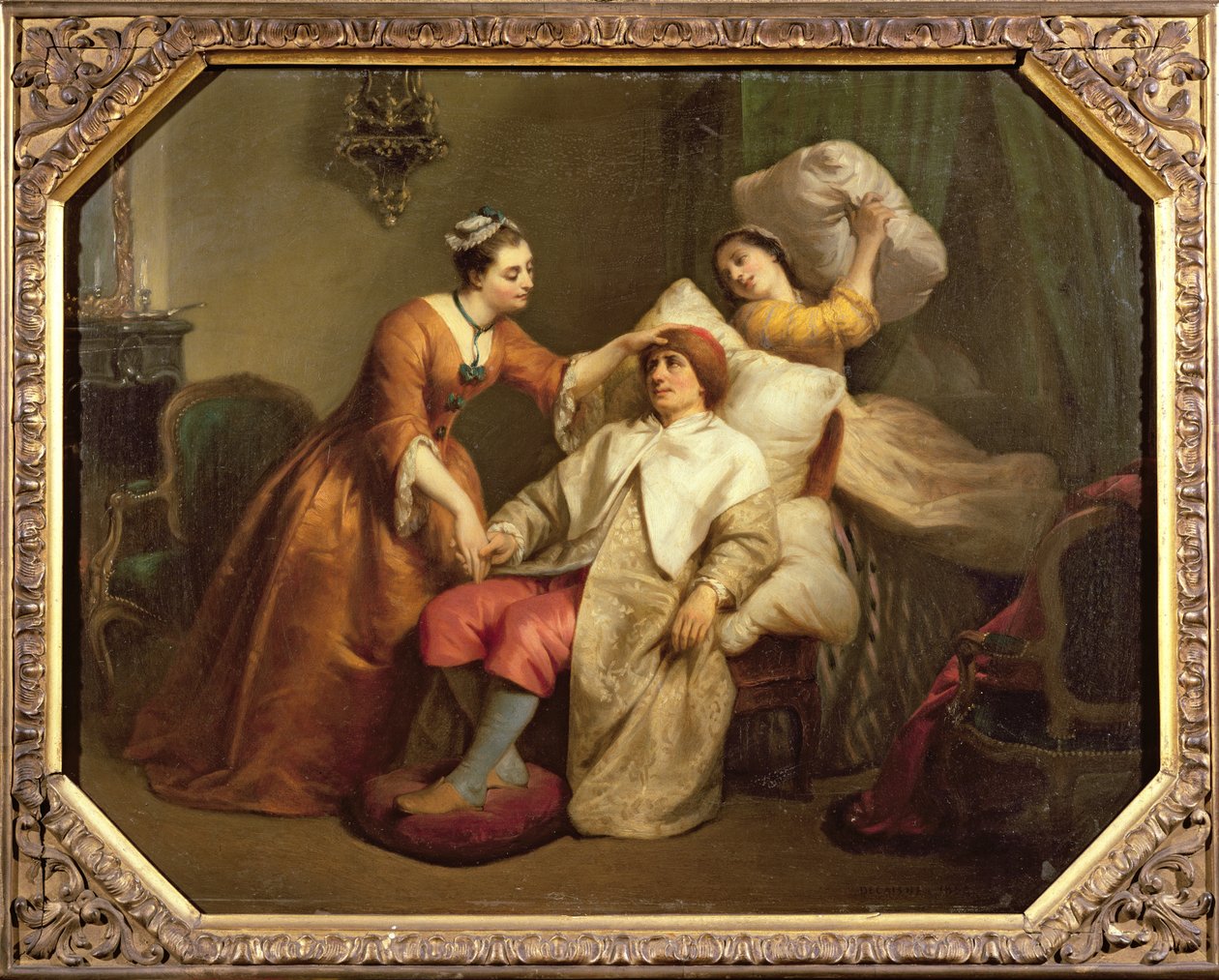 O ator Bonneval no papel de Argan em Molieres jogar Le Malade Imaginaire de French School