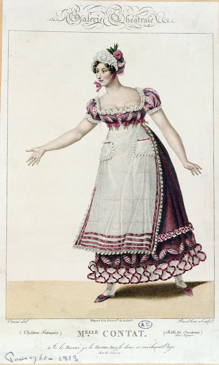A atriz Mademoiselle Contat no papel de Suzanne em O casamento de Figaro por Pierre Augustin Caron de Beaumarchais (1732-99) de French School