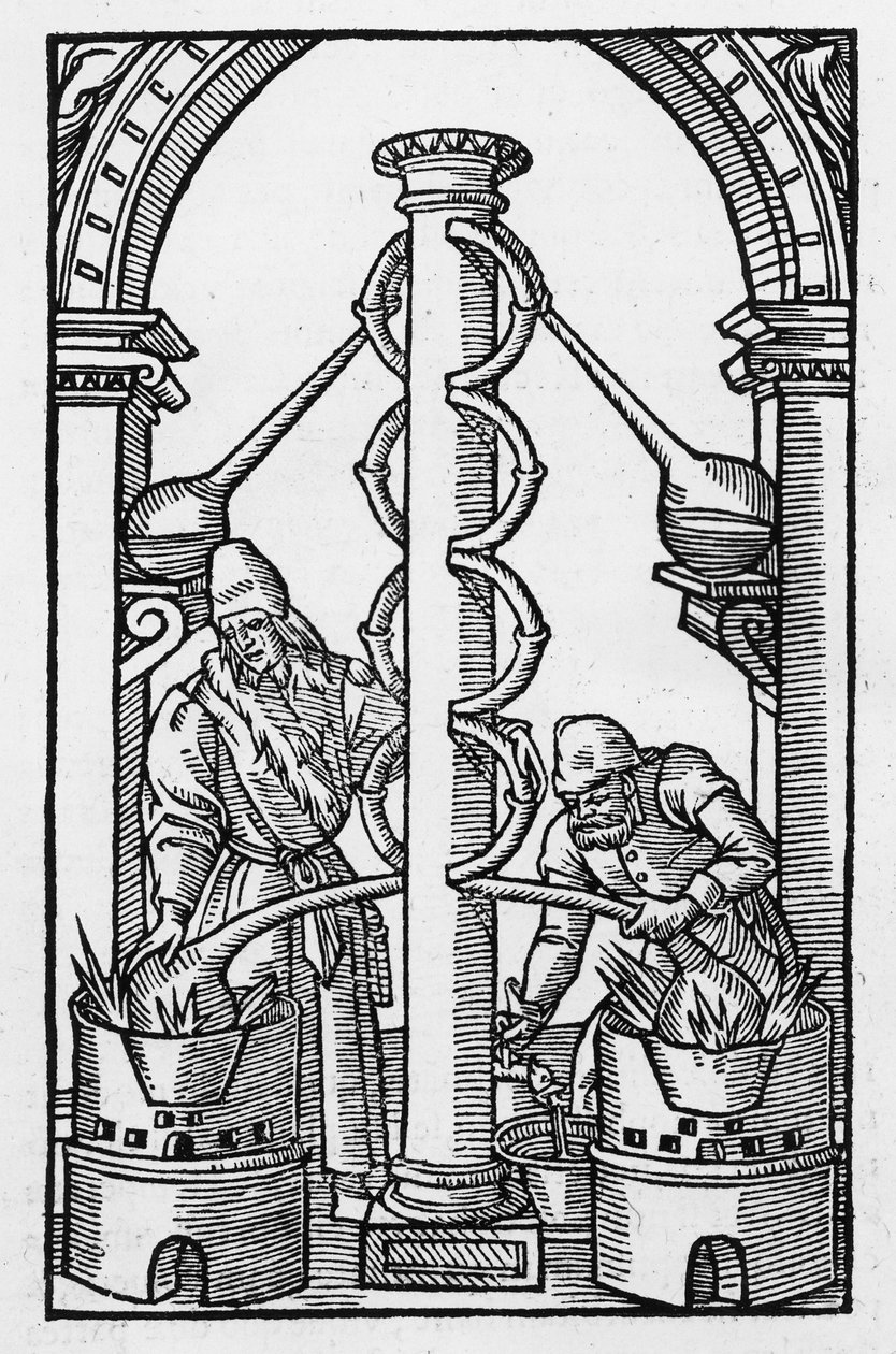O Alquimista no Trabalho, cópia de uma ilustração de "Coelum Philosophorum", de Philippus Ulstadius, Paris, 1544, usada em uma "História da Magia", publicada no final do século XIX de French School