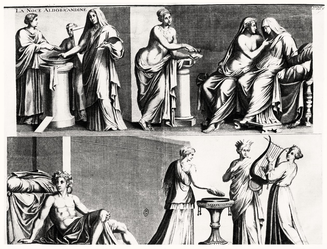 O Casamento Aldobrandini, depois de um Fresco Romano (bw print) de French School