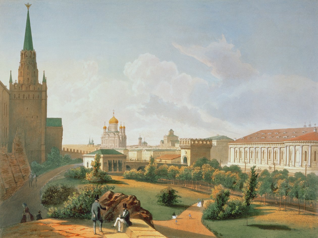 O Jardim de Alexandre em Moscou, impresso por Jacottet e Bachelier, 1830 (cor lito) de French School