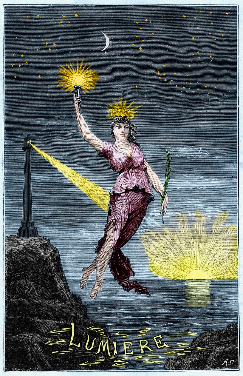 A Alegoria da Luz - Allegorie de la Lumiere - Gravura em "Ciências acessíveis a todos - física e química" por Alexis Clerc - Fim do século XIX - Colecção privada de French School