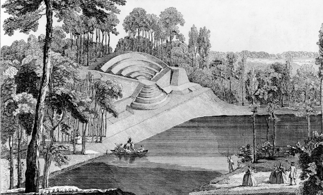 O anfiteatro de Claremont, 6 léguas de Londres, de Details des Nouveaux Jardins à la Mode, de George Louis le Rouge, publicado c.1770-87 de French School