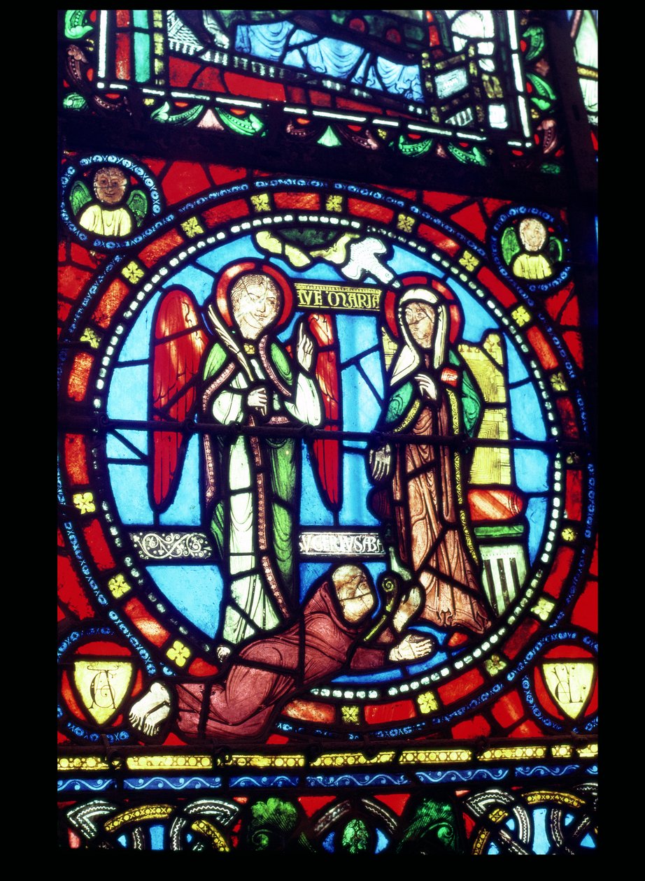 A Anunciação com Suger (c.1081-1151), século XII de French School
