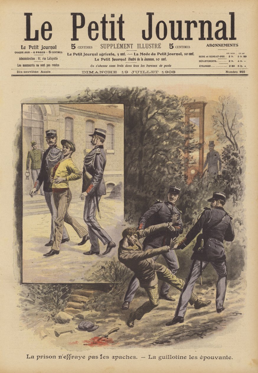 Os Apaches não temem a prisão. A guilhotina aterroriza-os (litografia a cores) de French School