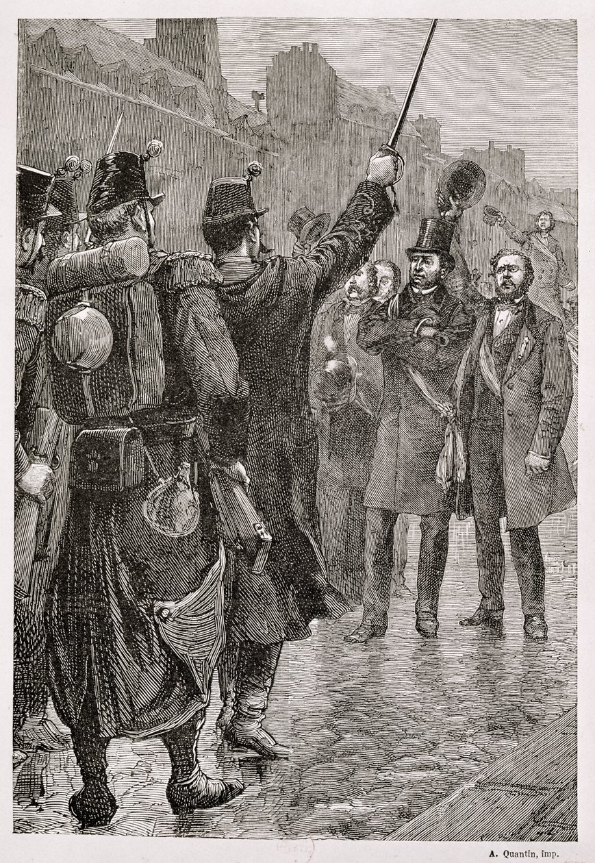 A prisão de Victor Schoelcher (1804-93) na barricada de Saint-Antoine, 4 de dezembro de 1851 de French School