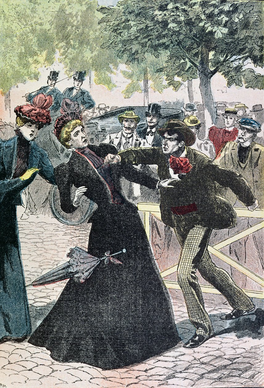 O Assassinato de Isabel (1837-1898) Imperatriz da Áustria por Luccheni, 10 de setembro de 1898, ilustração de Le Pelerin, 1898 (gravura a cores) de French School