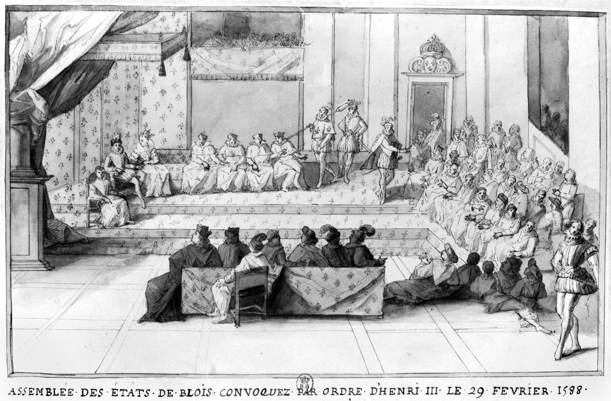 A Assembléia dos Estados de Blois convocada em 29 de fevereiro de 1588 por Henri III (1551-1589), rei da França (1574-1589), após 1588 de French School