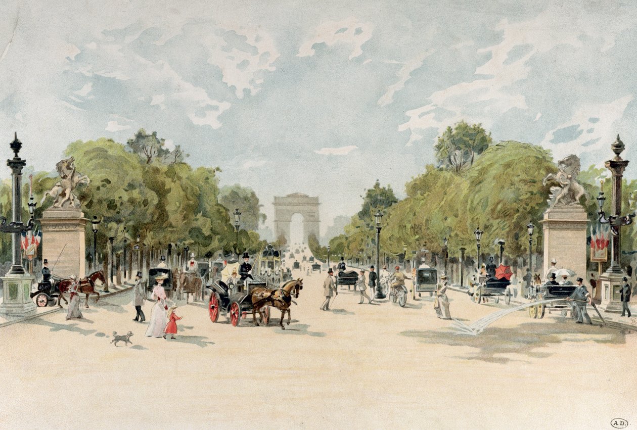 Avenida Champs-Elysees, c.1895 (wc no papel) de French School