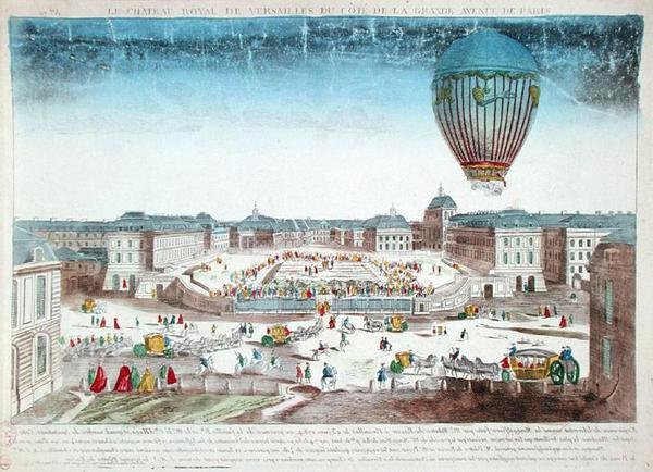 A Viagem de Balão de François Pilatre de Rozier (1754-96) sobre o Chateau de Versailles, 23 de Junho de French School