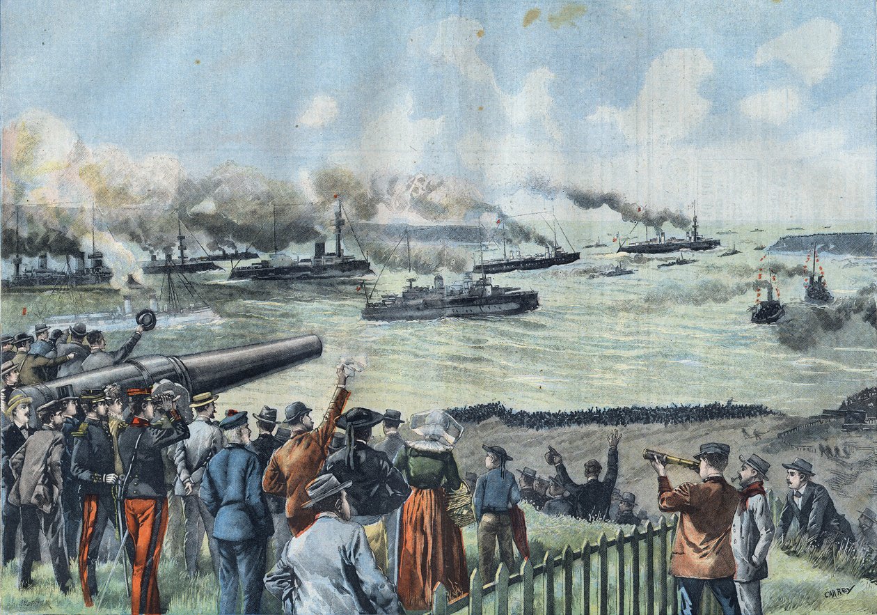 O esquadrão báltico deixa o porto de Brest. O "Montcalm", com o presidente da república francesa Emile Loubet de French School