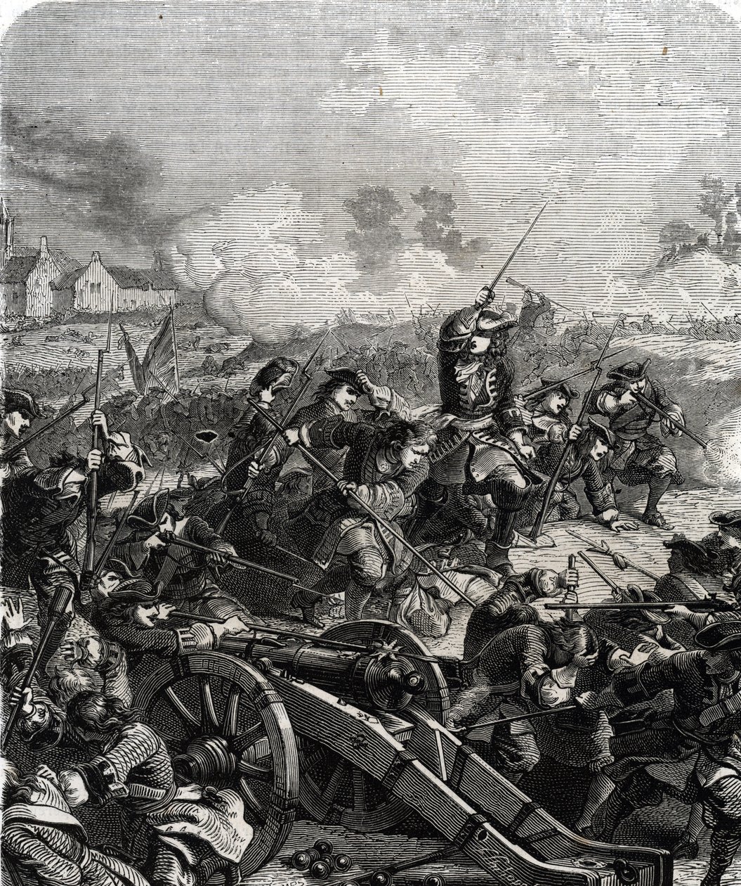 A Batalha de Landen ou Neerwinden foi travada na Bélgica atual em 29 de julho de 1693 durante a Guerra dos Nove Anos (gravura) de French School
