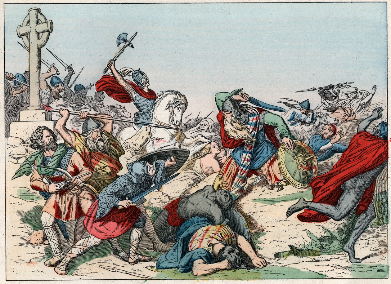 A Batalha de Poitiers, 25 de Outubro 732, ganha por Charles Martel - A Batalha de Poitiers, 25 de Outubro 732, ganha por Charles Martel (688-741) - Gravura do final do século XIX em "Nos Gires Nationales - Images et recits de French School