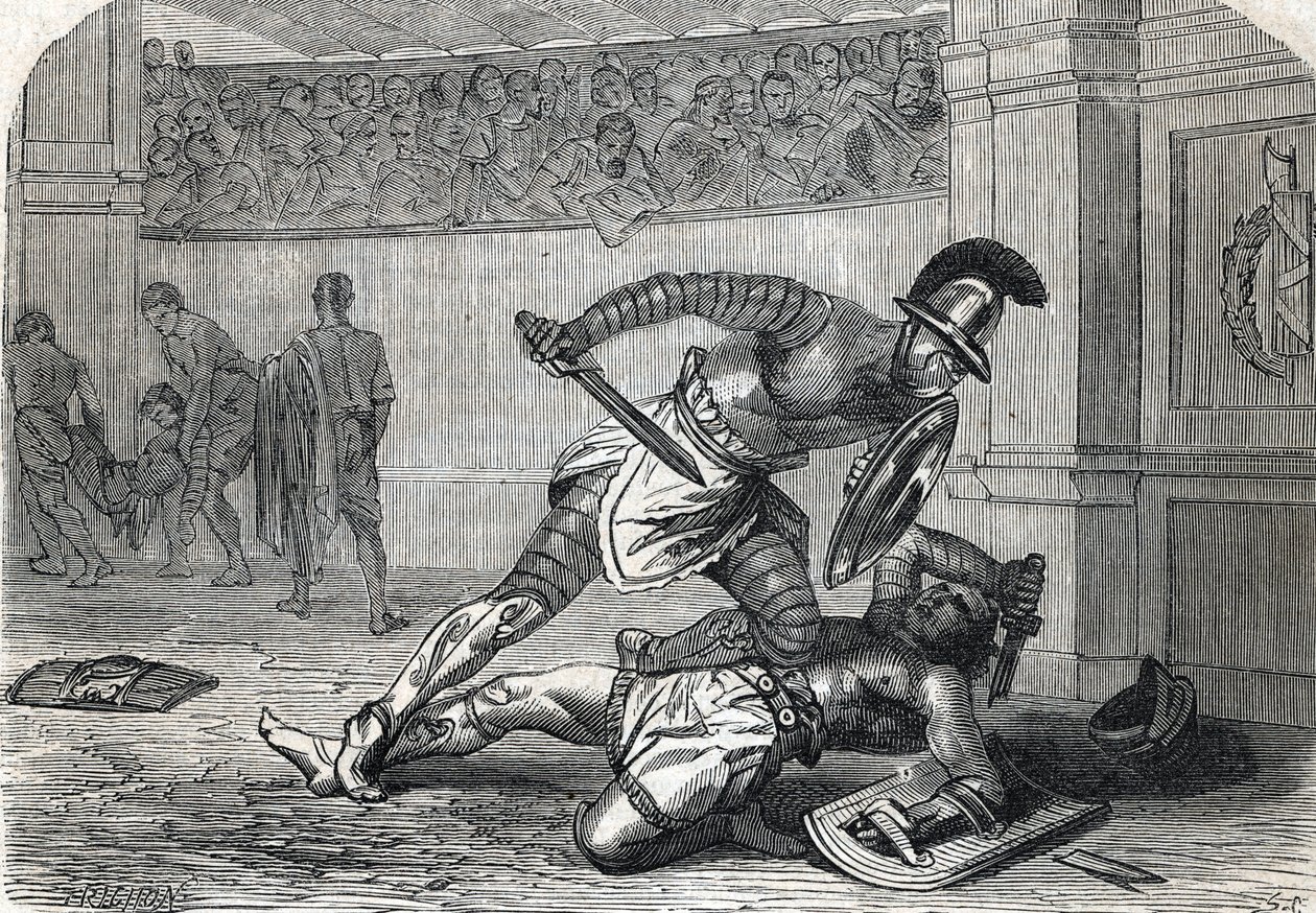 A Batalha dos Gladiadores na Arena (gravura) 1864 de French School