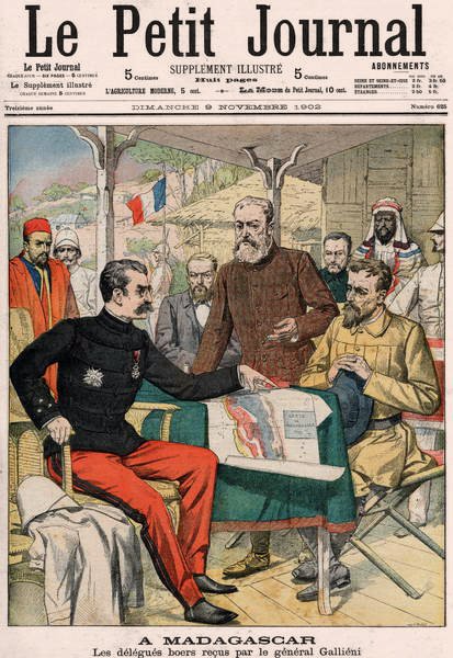 A delegação bôer recebeu o general Joseph Simon Gallieni (1849-1916) em Madagascar, capa do suplemento colorido Le Petit Journal n.625, 9 de novembro de 1902 de French School