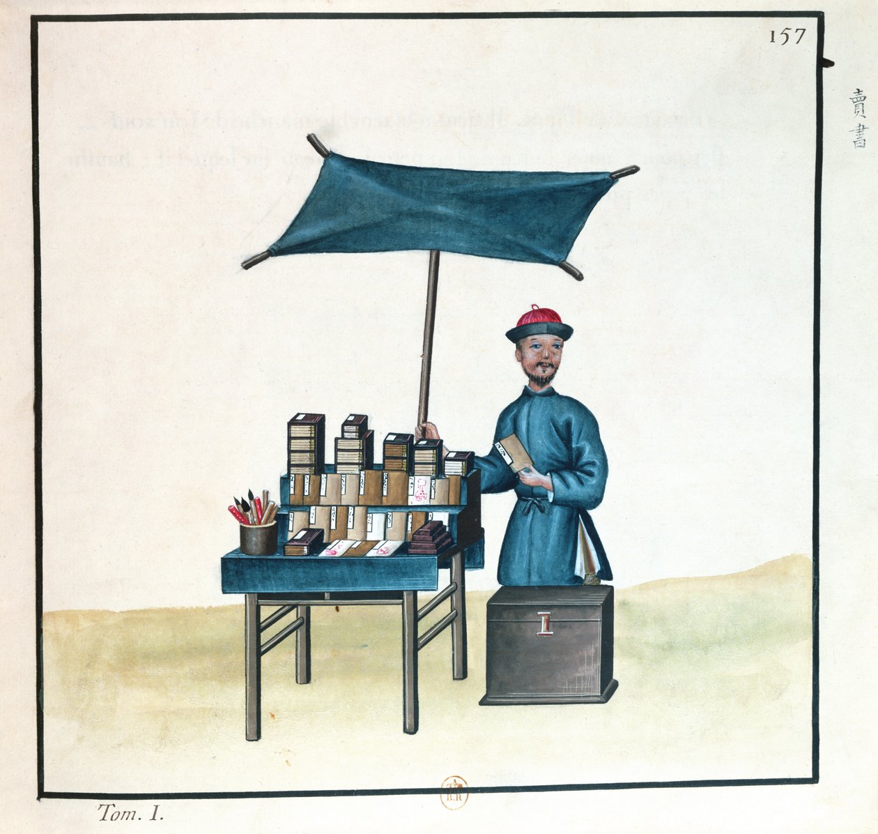 The Book Seller, de um livro sobre as chamadas de rua de Pequim, c.1785 (wc e guache sobre papel) de French School