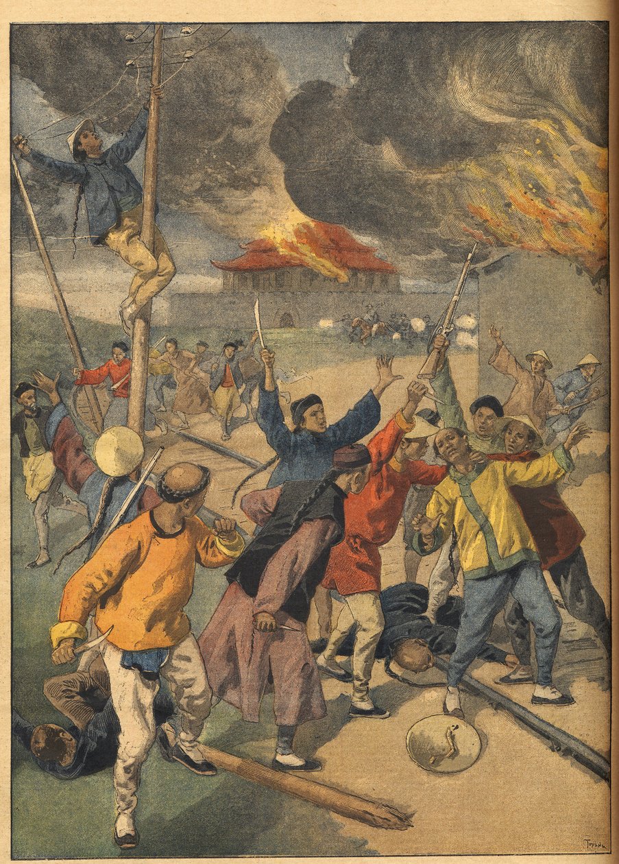 A Rebelião Boxer na China - Eventos da China. Os Boxers. Ilustração para o Le petit Journal, 24 de Junho de 1900. de French School