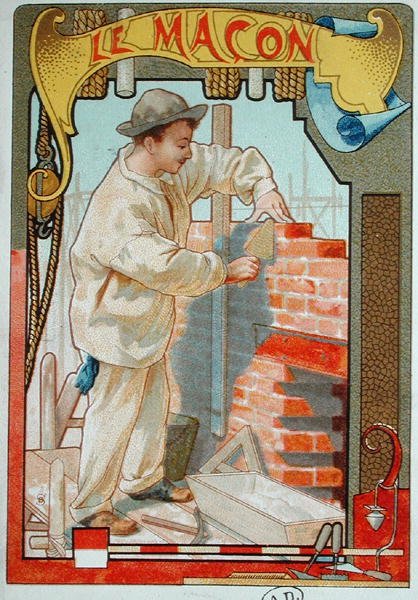 O Tijolo, ilustração de um livro sobre o artesanato. c.1899 (cor litho) de French School