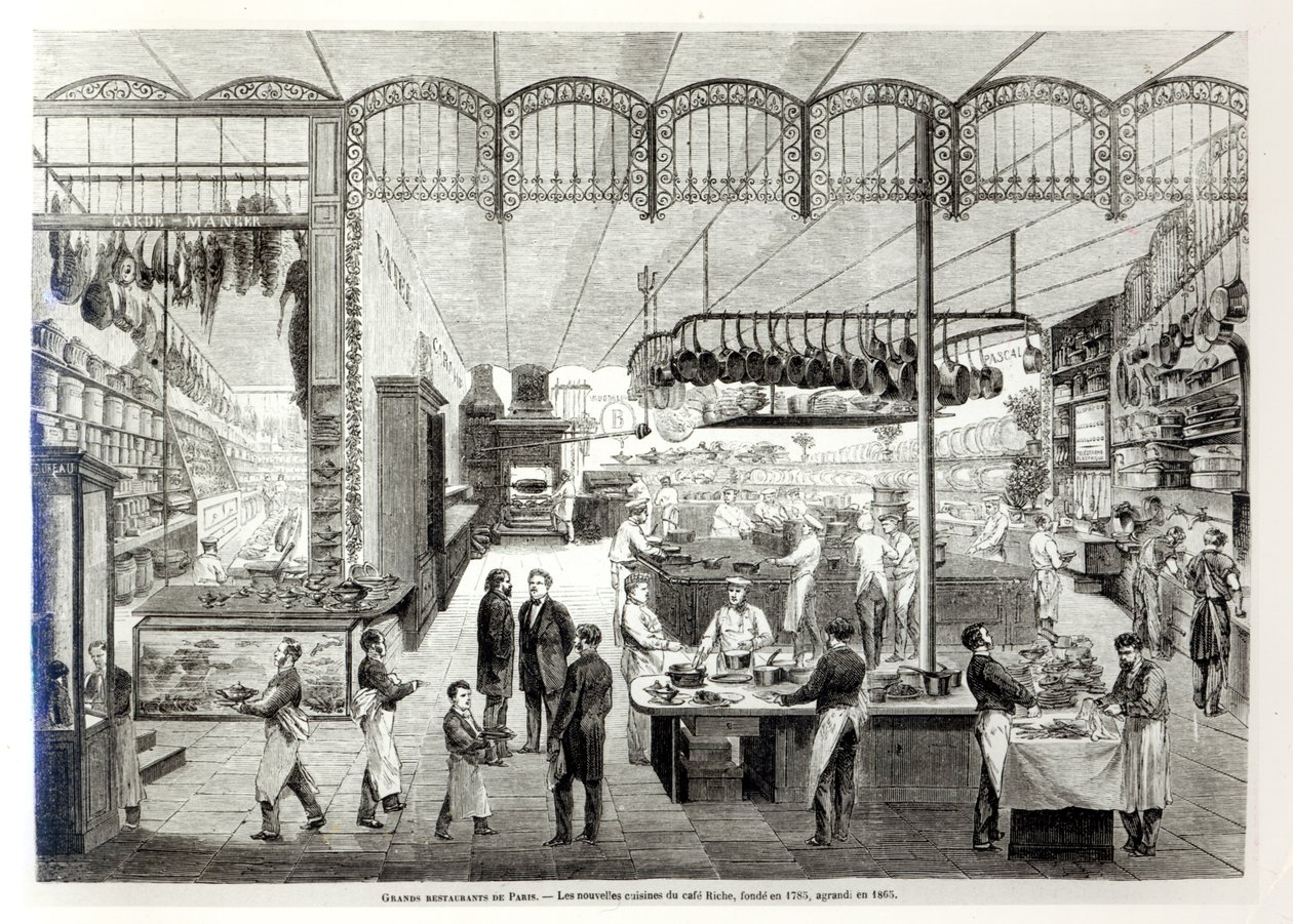 As novas cozinhas Cafe Riche, 1866 de French School