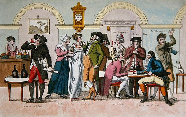 O Cafe des Comediens em Paris, início do século XIX (gravura a cores) de French School