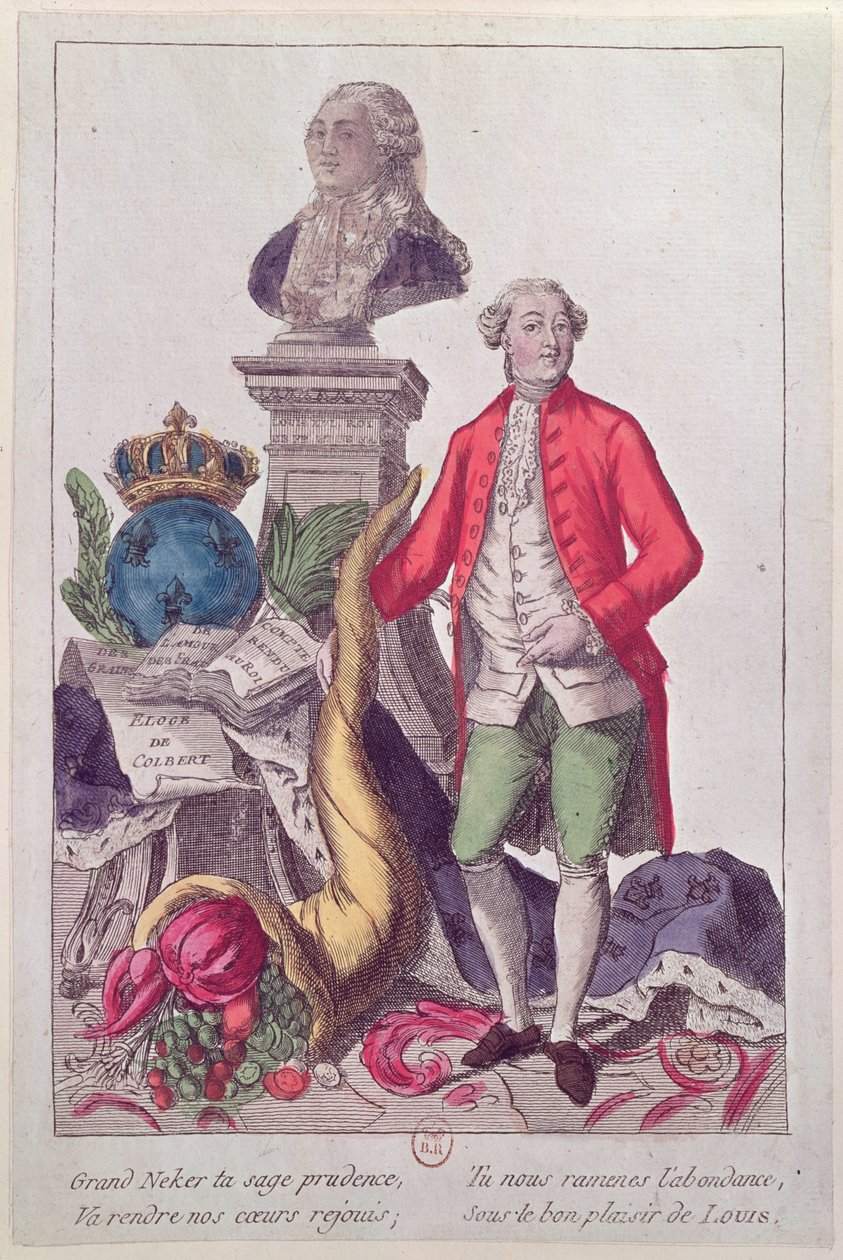 O Chamado de Jacques Necker (1732-1804) 16 de julho de 1789 (gravura colorida) de French School