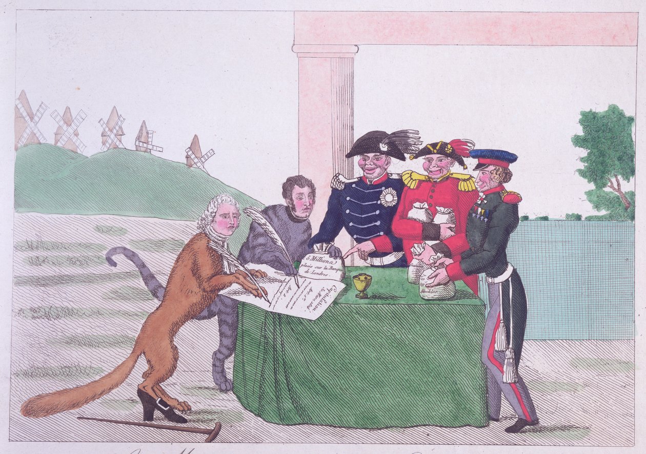 A capitulação, caricatura de Charles Maurice de Talleyrand-Perigord (1754-1838) 30 de março de 1814 de French School